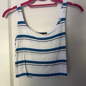 Kendall & Kylie Blue and White Striped Crop Top